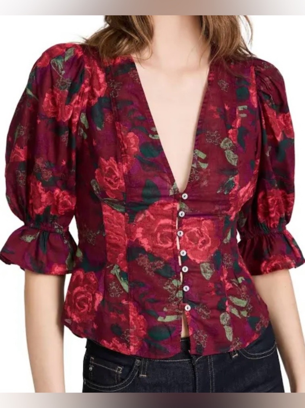 Free People I Found You Printed Top in Wine NEW